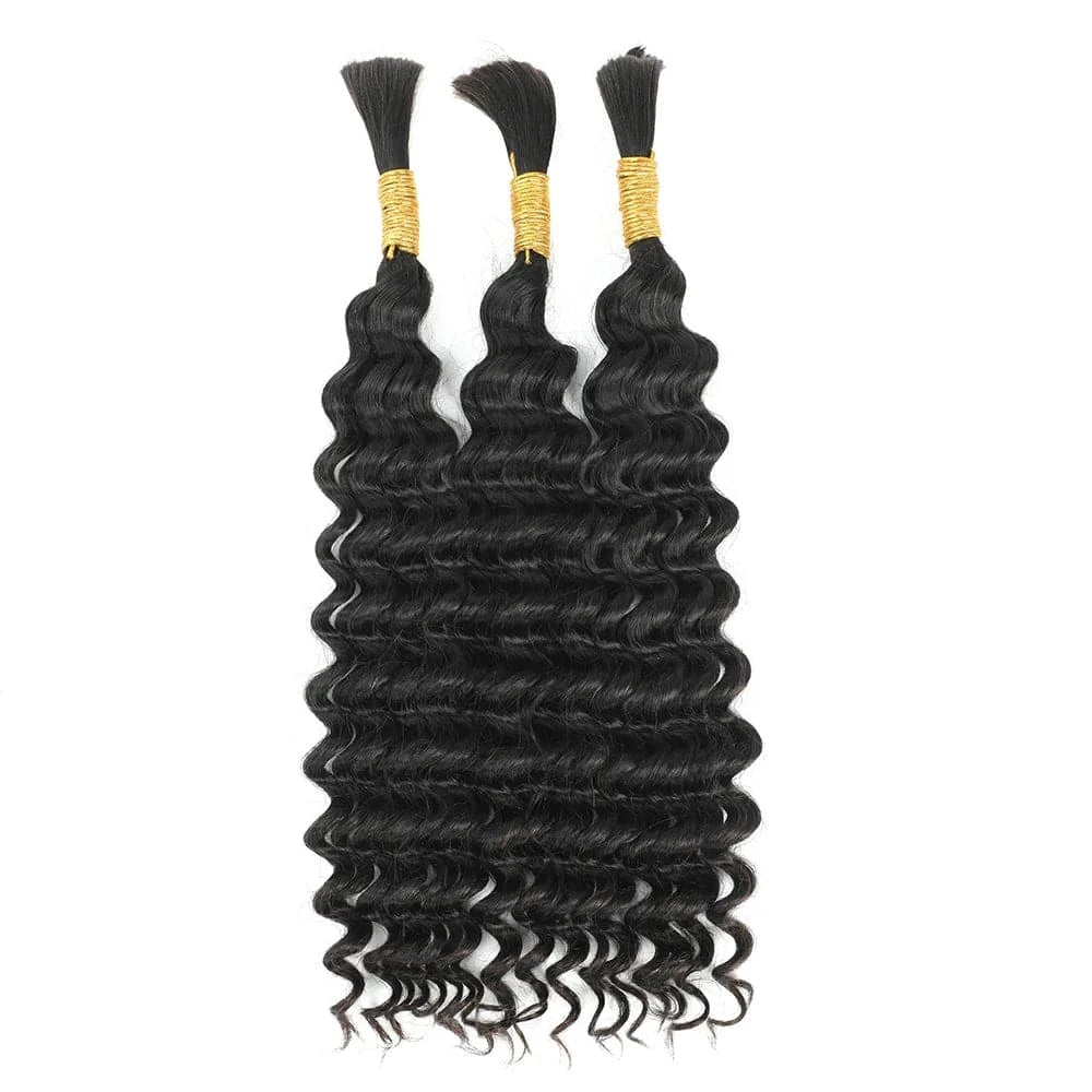 Deep Wave Human Braiding Hair For Crochet Micro Knotless Bohemian Double Drawn Bulk Hair 1B Color - Goodluck Hair