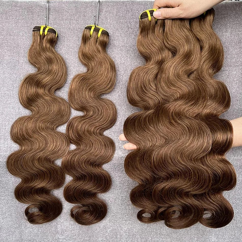 10A #4 Chocolate Brown Colored Bundles Body Wave Human Hair 100% Remy Human Hair Extensions Weave Brazilian 16-24 Inch For Women - Goodluck Hair