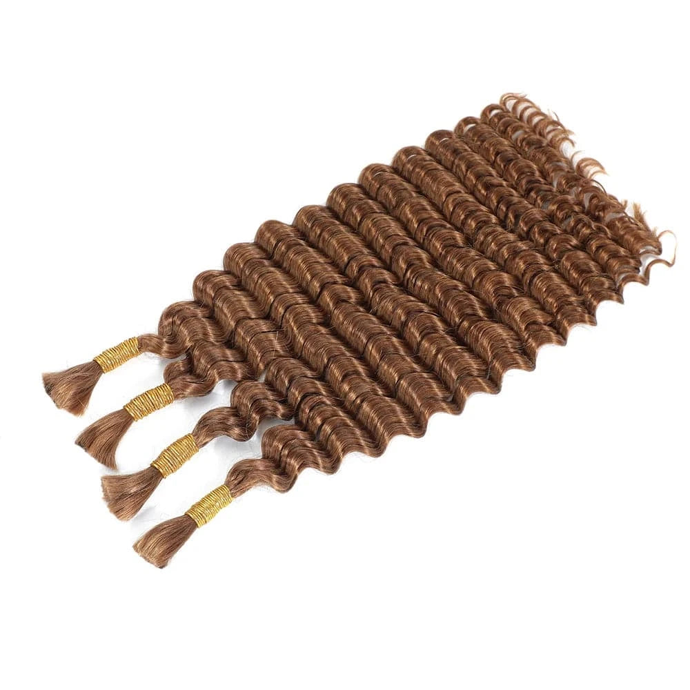 30# Deep Wave Bulk Human Hair For Braiding Boho Braids Crochet Micro Knotless Bohemian Braids Double Drawn Brown Color - Goodluck Hair