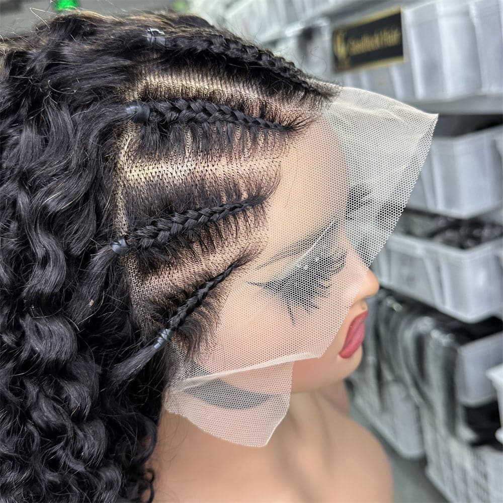 Unprocessed Human Hair Full Frontal 13x4 Wig Braiding Hair Brazilian Curly - Goodluck Hair