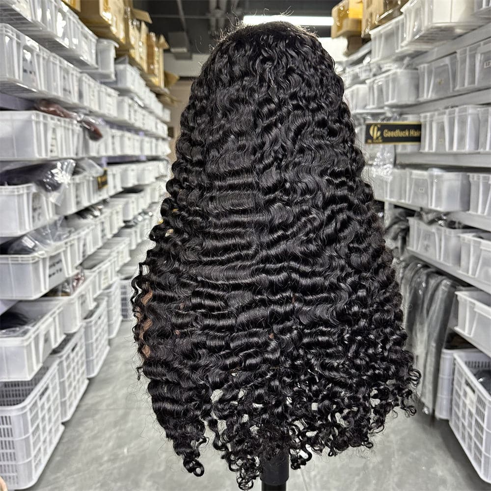SDD 13x4 transparent full frontal wig burmese curly natural black color - Goodluck Hair