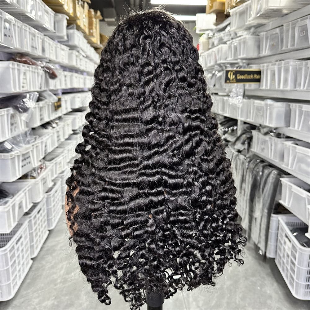 SDD 13x4 transparent full frontal wig burmese curly natural black color - Goodluck Hair