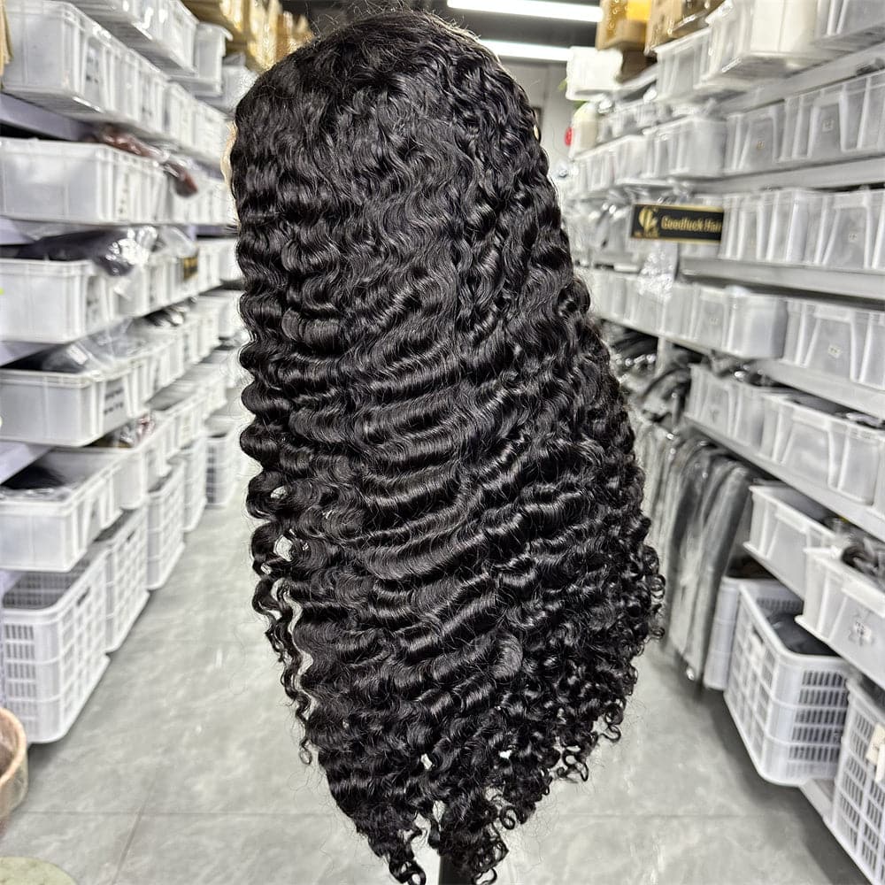 SDD 13x4 transparent full frontal wig burmese curly natural black color - Goodluck Hair