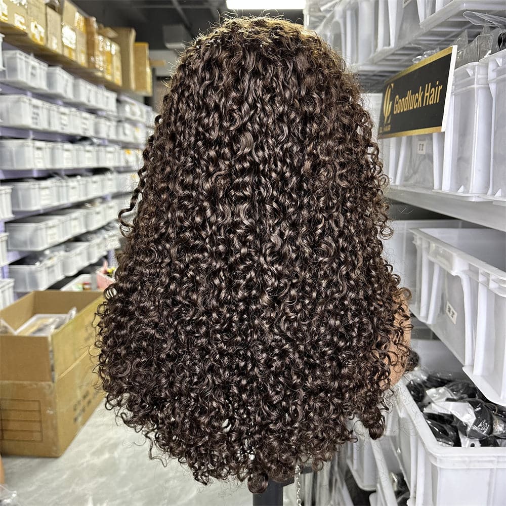 SDD 13x4 transparent full frontal lace wig pixie curly brown color 250% density - Goodluck Hair