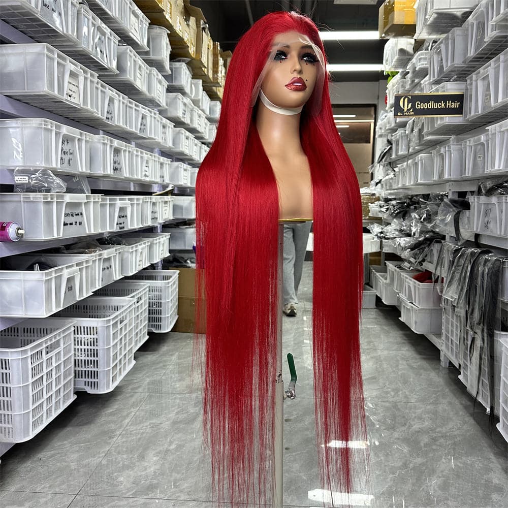40inch 13x4 Transparent full frontal wig red 180% density - Goodluck Hair