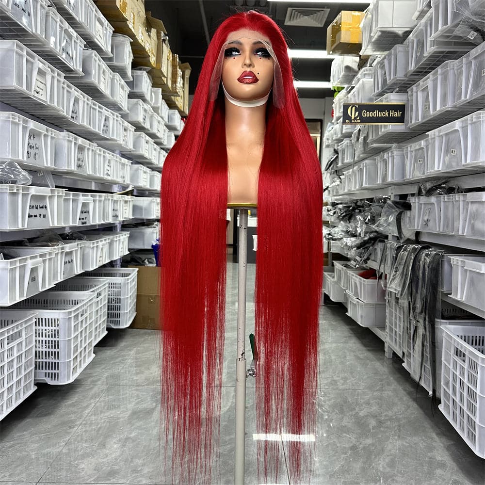 40inch 13x4 Transparent full frontal wig red 180% density - Goodluck Hair