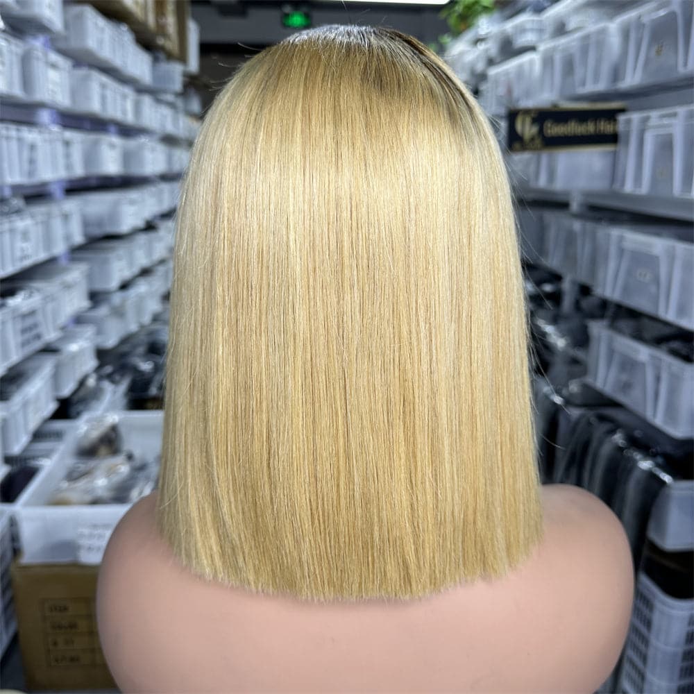 Full Frontal 13x4 BOB Wig Super Double Drawn Ombre T4/27# Color Bone Straight - Goodluck Hair
