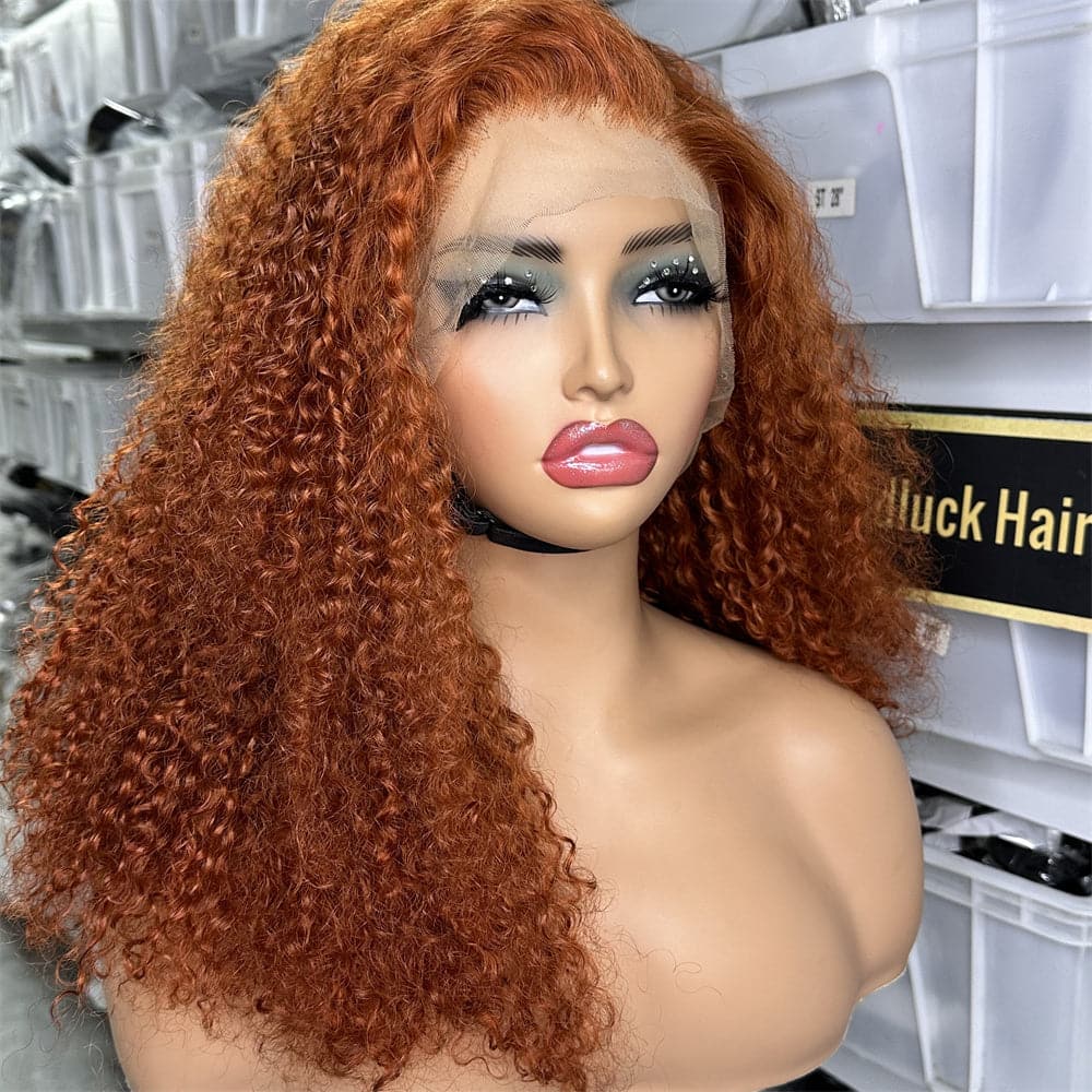 13x4 Transparent Full Frontal Lace Pixie Curly Orange Color Wig - Goodluck Hair