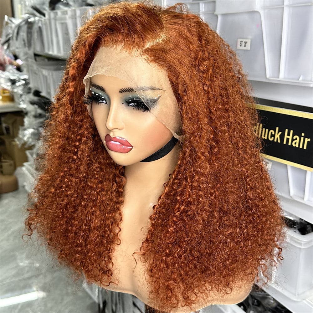13x4 Transparent Full Frontal Lace Pixie Curly Orange Color Wig - Goodluck Hair