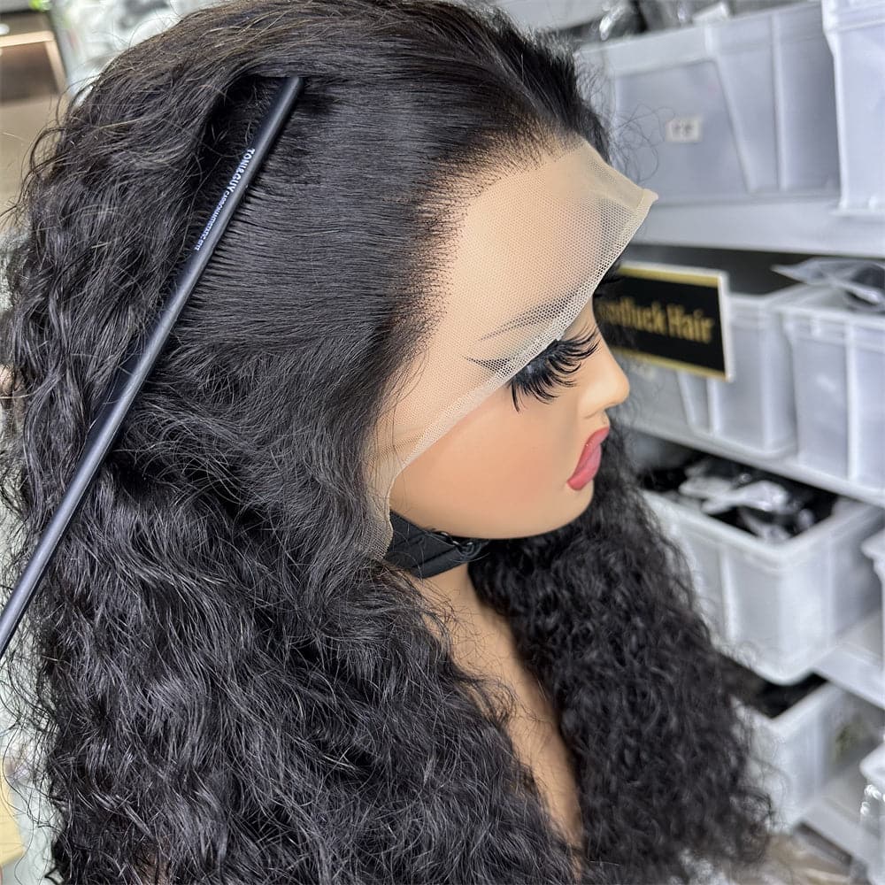 SDD 13x4 transparent full frontal lace wig water wave natural black color 250% density - Goodluck Hair