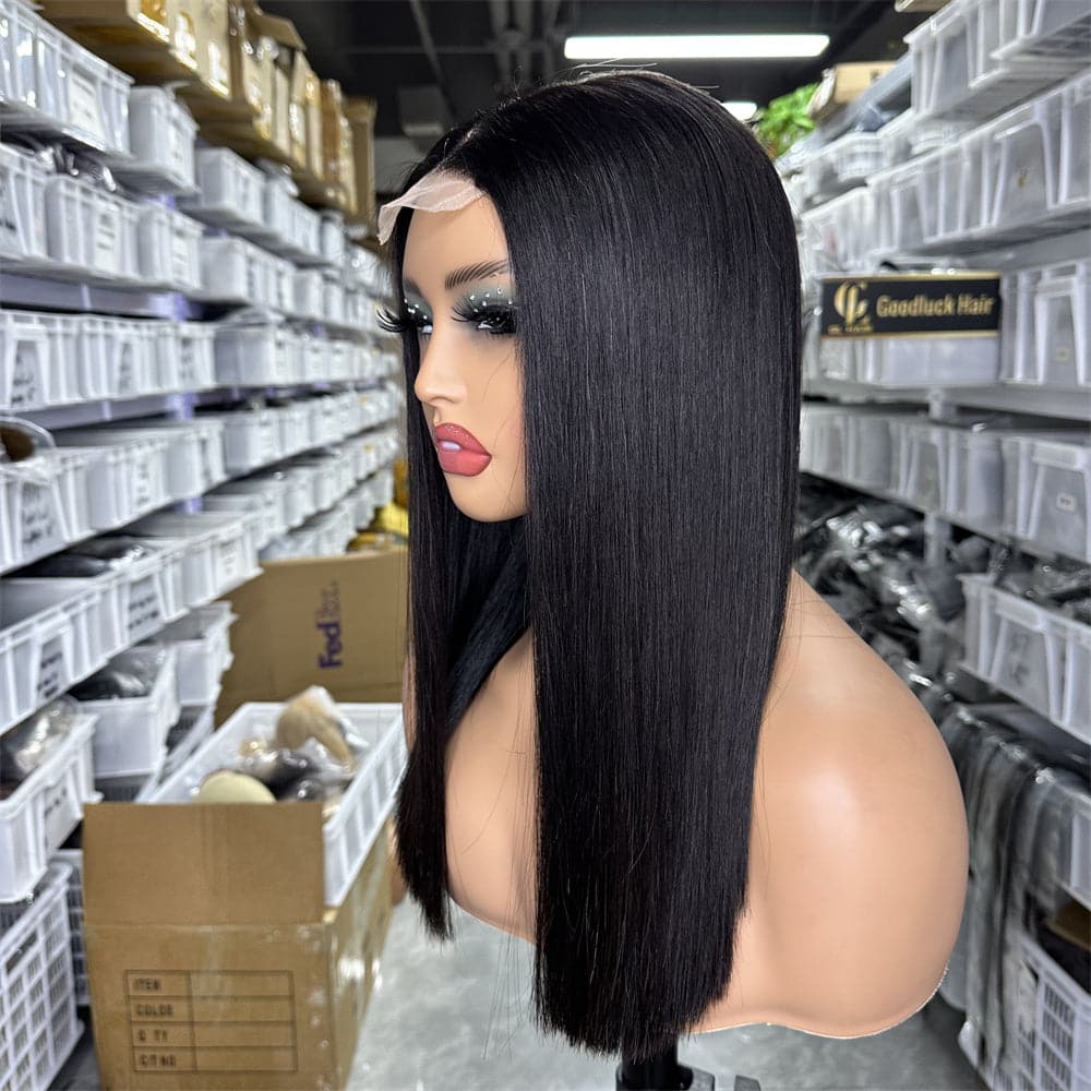 SDD 2x6 Kim K bob wig natural black color 16" 250% density - Goodluck Hair