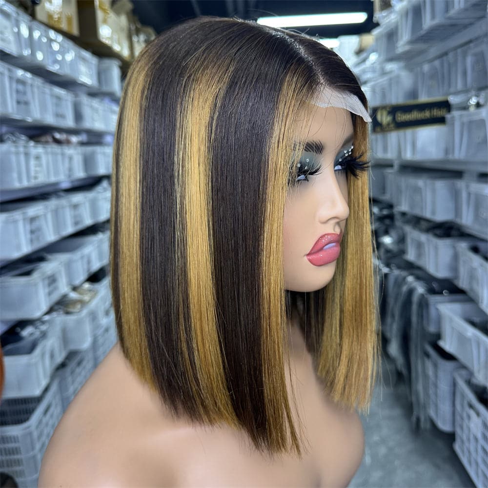 SDD 2x6 Kim K bob wig P4/27 highlight color 250% density - Goodluck Hair