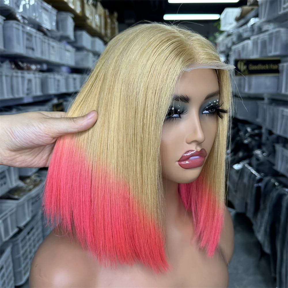 SDD 2x6 Kim K bob wig T613/pink color 250% density - Goodluck Hair