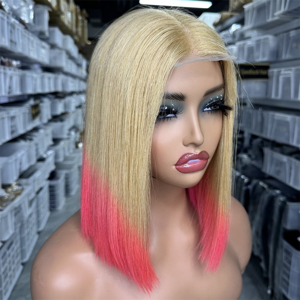 SDD 2x6 Kim K bob wig T613/pink color 250% density - Goodluck Hair