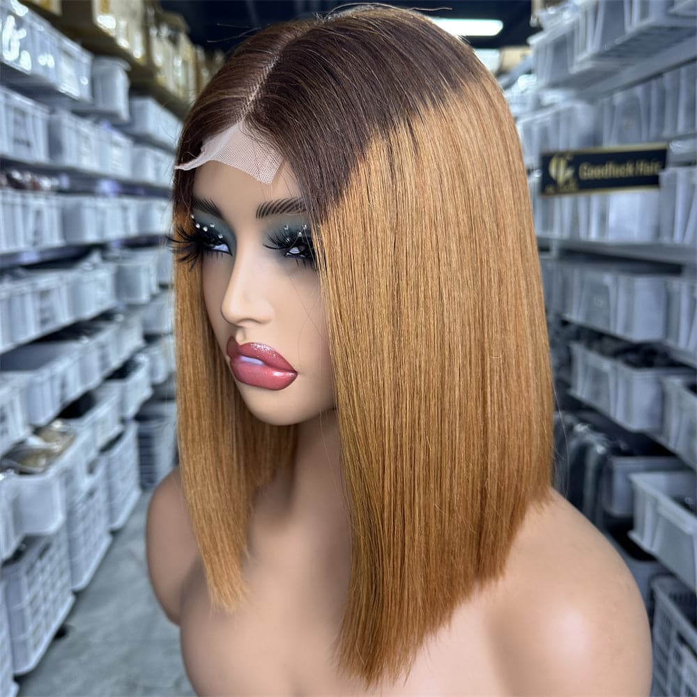 SDD 2x6 Kim K bob wig ombre brown color 250% density - Goodluck Hair