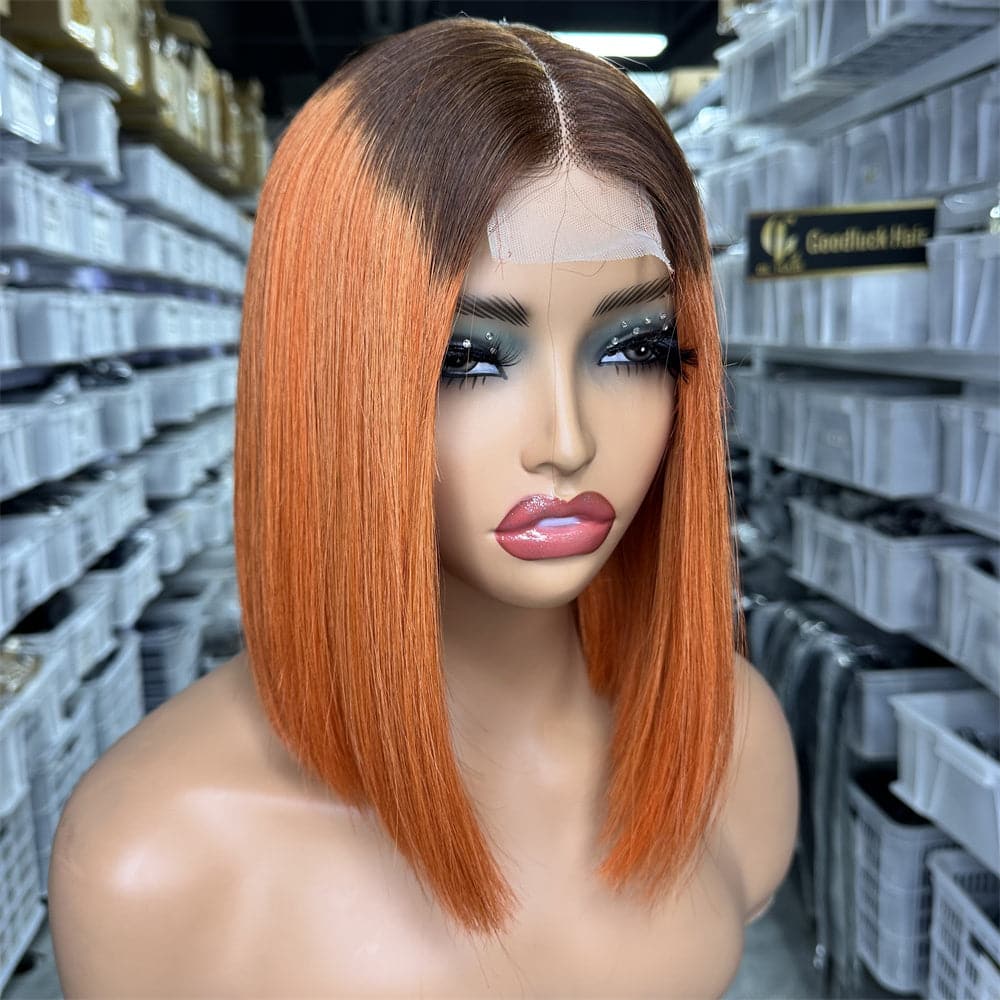 SDD 2x6 Kim K bob wig ombre ginger color 250% density - Goodluck Hair