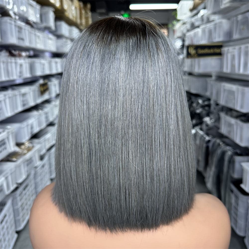 SDD 2x6 Kim K bob wig ombre grey color 250% density - Goodluck Hair