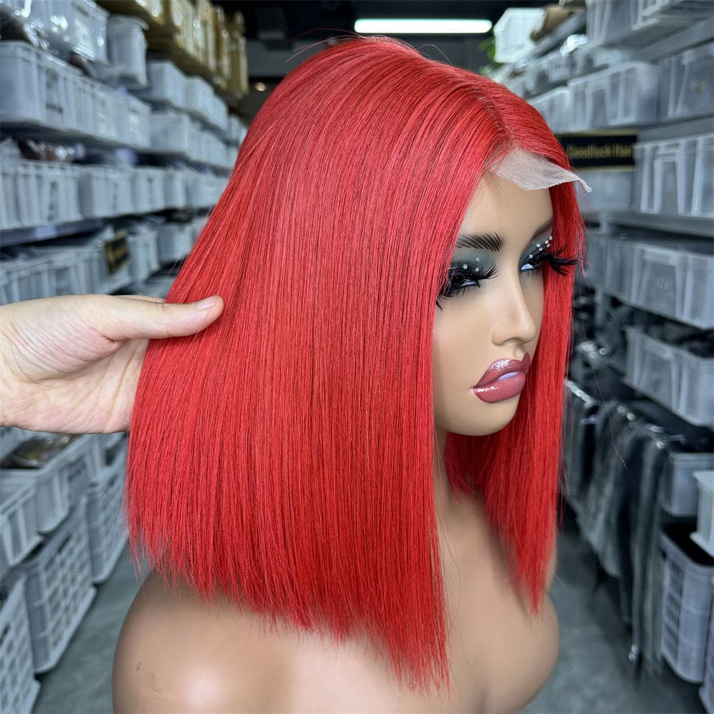 SDD 2x6 Kim K bob wig red color 250% density - Goodluck Hair