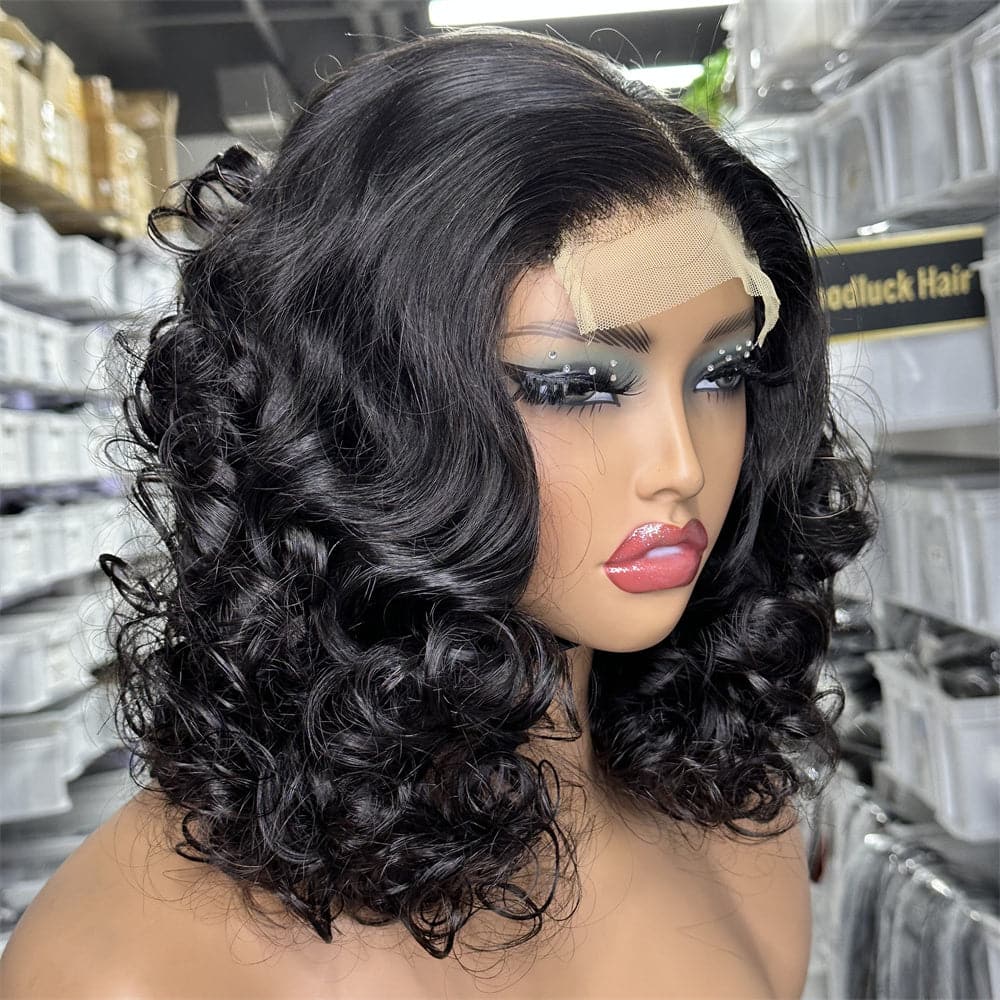 Bouncy Loose Wave 14 Inch 4X4 Lace Closure Bob WIg Ready To Ship - Goodluck Hair