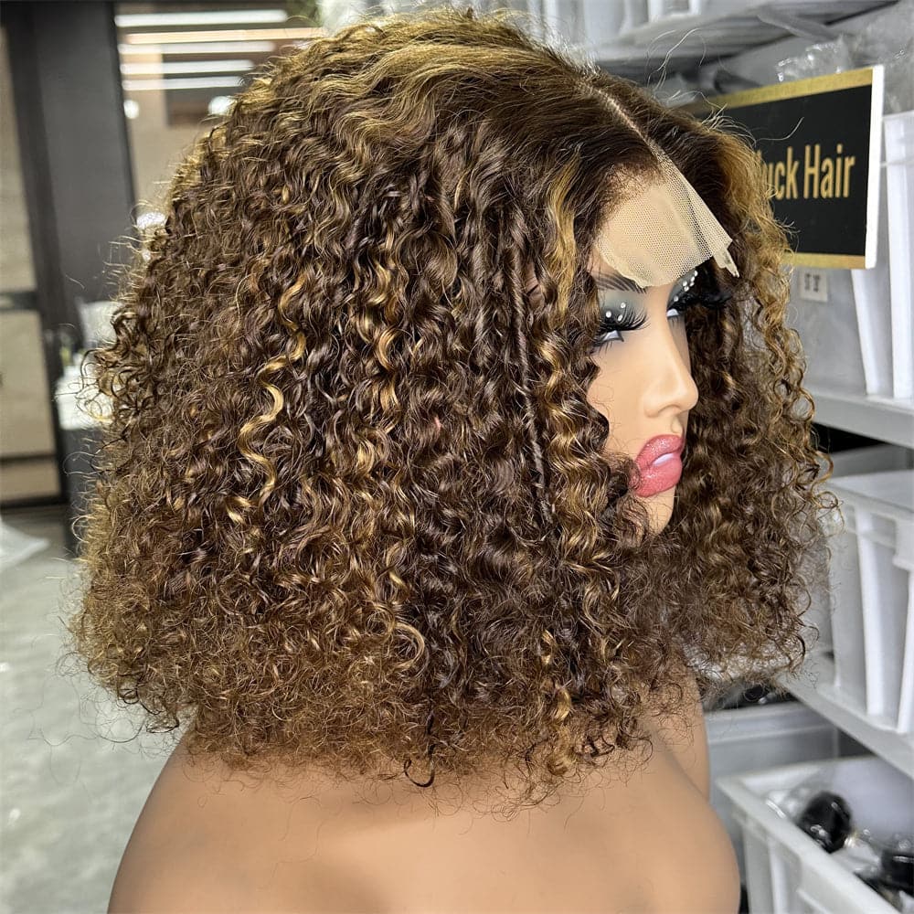 Short Bob Wig Pixie Curly Style Human Hair 4X4 Lace Closure Bob Wig Double Drawn - Goodluck Hair