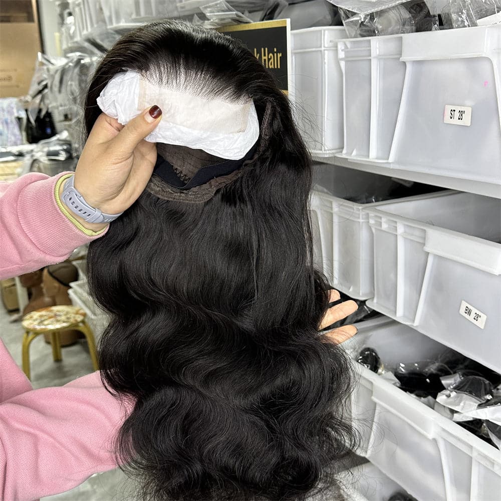 4x4 transparent lace closure 180% density body wave natural black color - Goodluck Hair