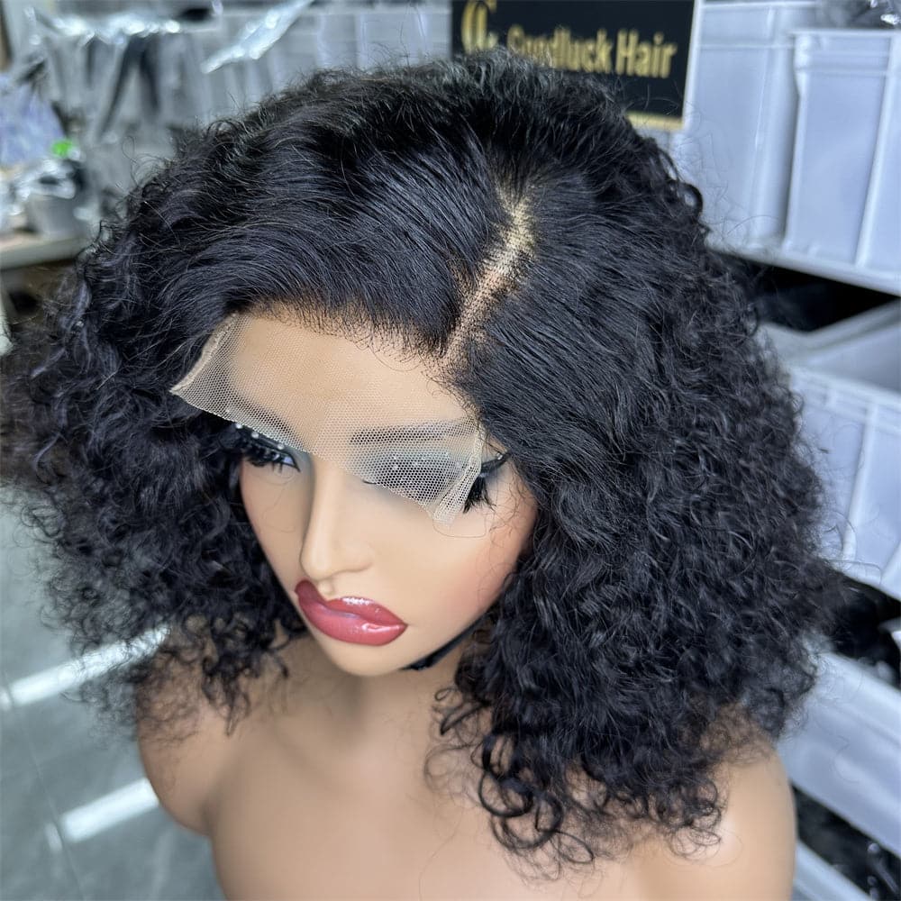 Side Part Curly 4X4 Lace Closure Bob Wig With Preplucked Hairline - Goodluck Hair