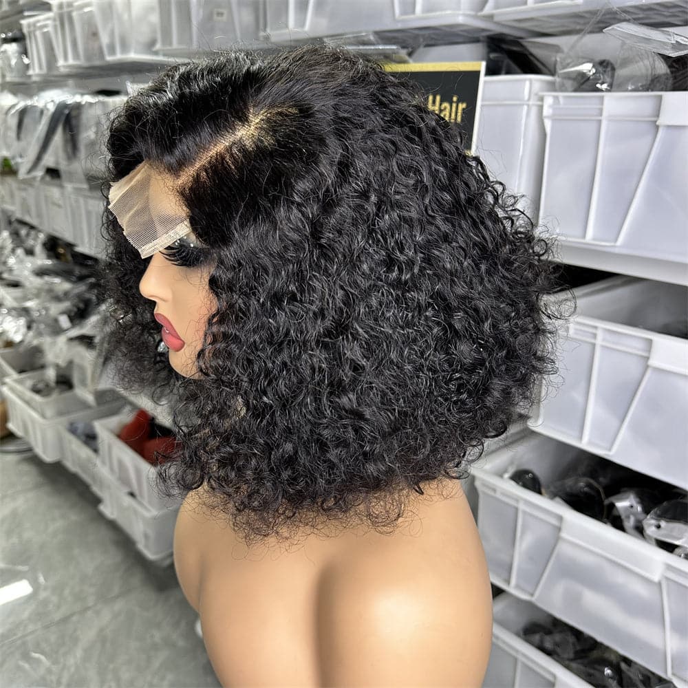 Side Part Curly 4X4 Lace Closure Bob Wig With Preplucked Hairline - Goodluck Hair