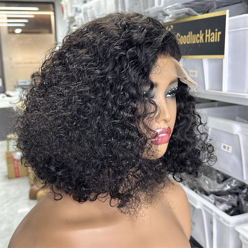 Side Part Curly 4X4 Lace Closure Bob Wig With Preplucked Hairline - Goodluck Hair