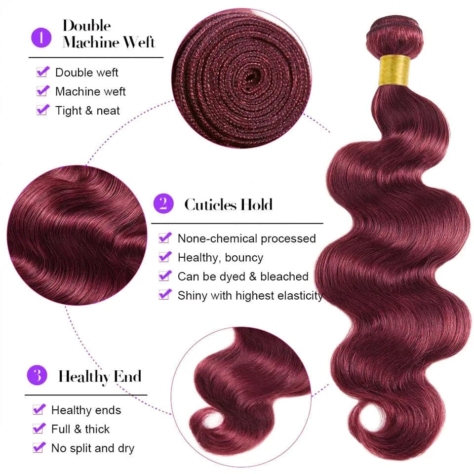 99J Burgundy Body Wave Bundles 100% Human Hair Bundles