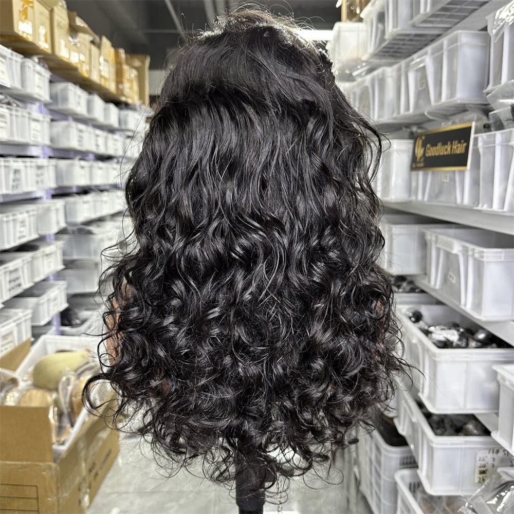 13x4 Transparent Full Frontal Lace Bouncy Loose Wave Wig 1b Natural Black Color - Goodluck Hair