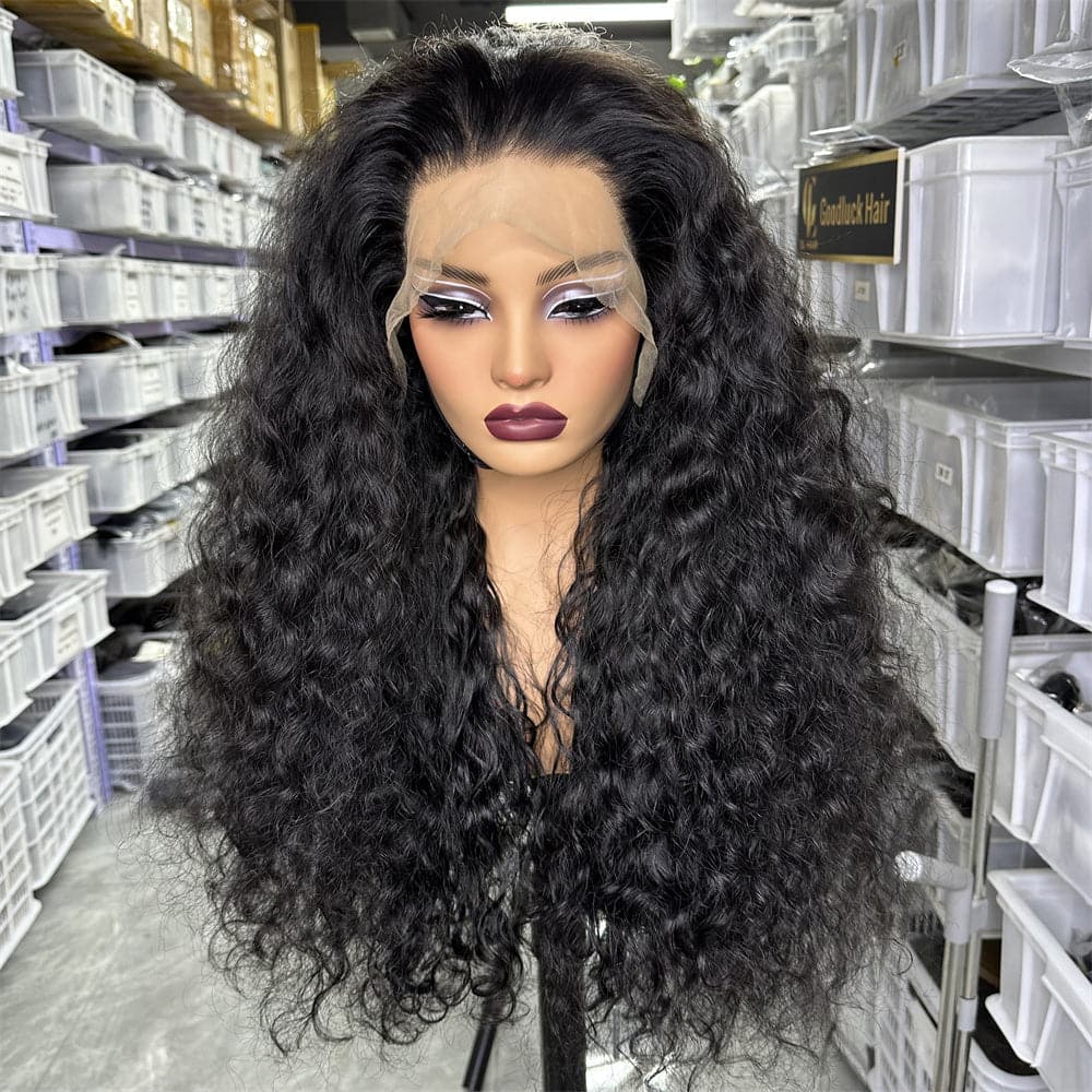 SDD 13x4 transparent full frontal lace wig natural wave natural black color 250% density - Goodluck Hair