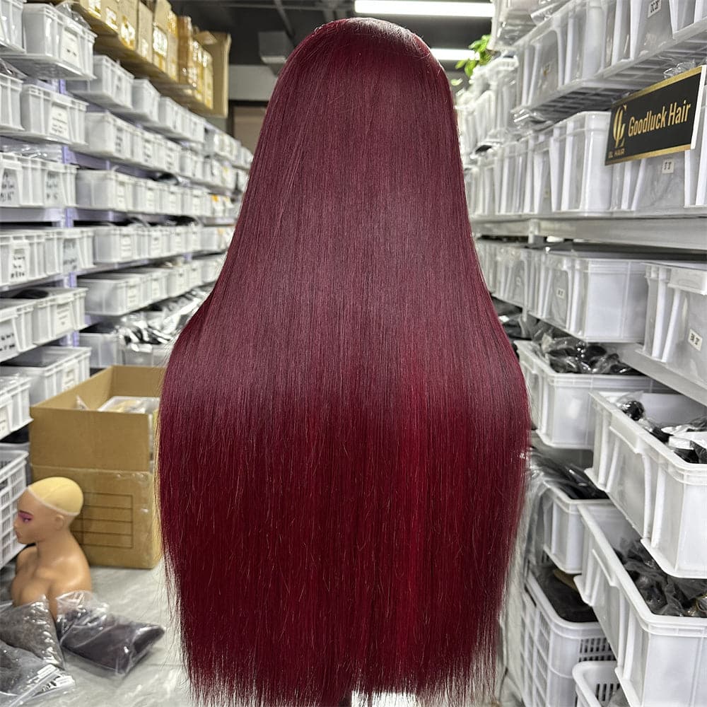 SDD 13x4 transparent full frontal wig bone straight 99j color - Goodluck Hair