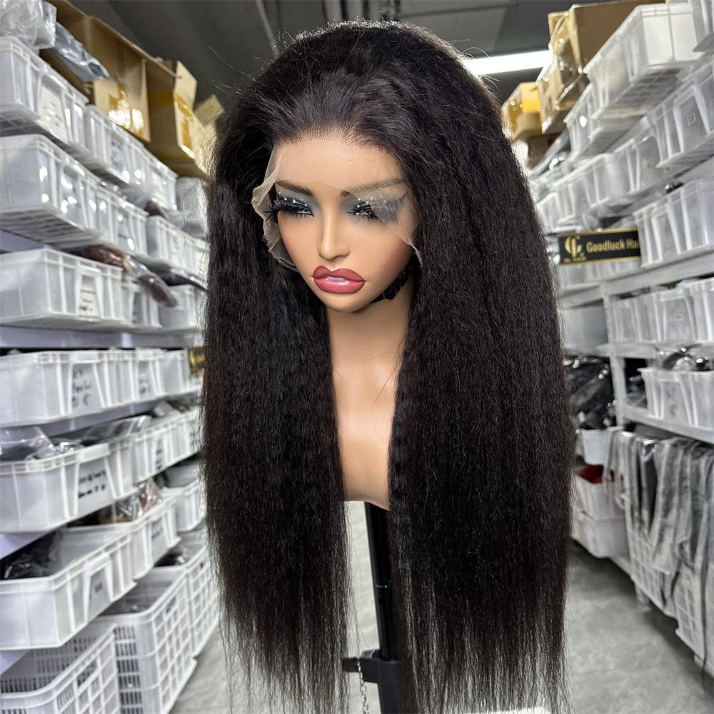 HD Lace Bleached Knots Preplucked Hairline Full Frontal 13x4 Wig Kinky Straight - Goodluck Hair