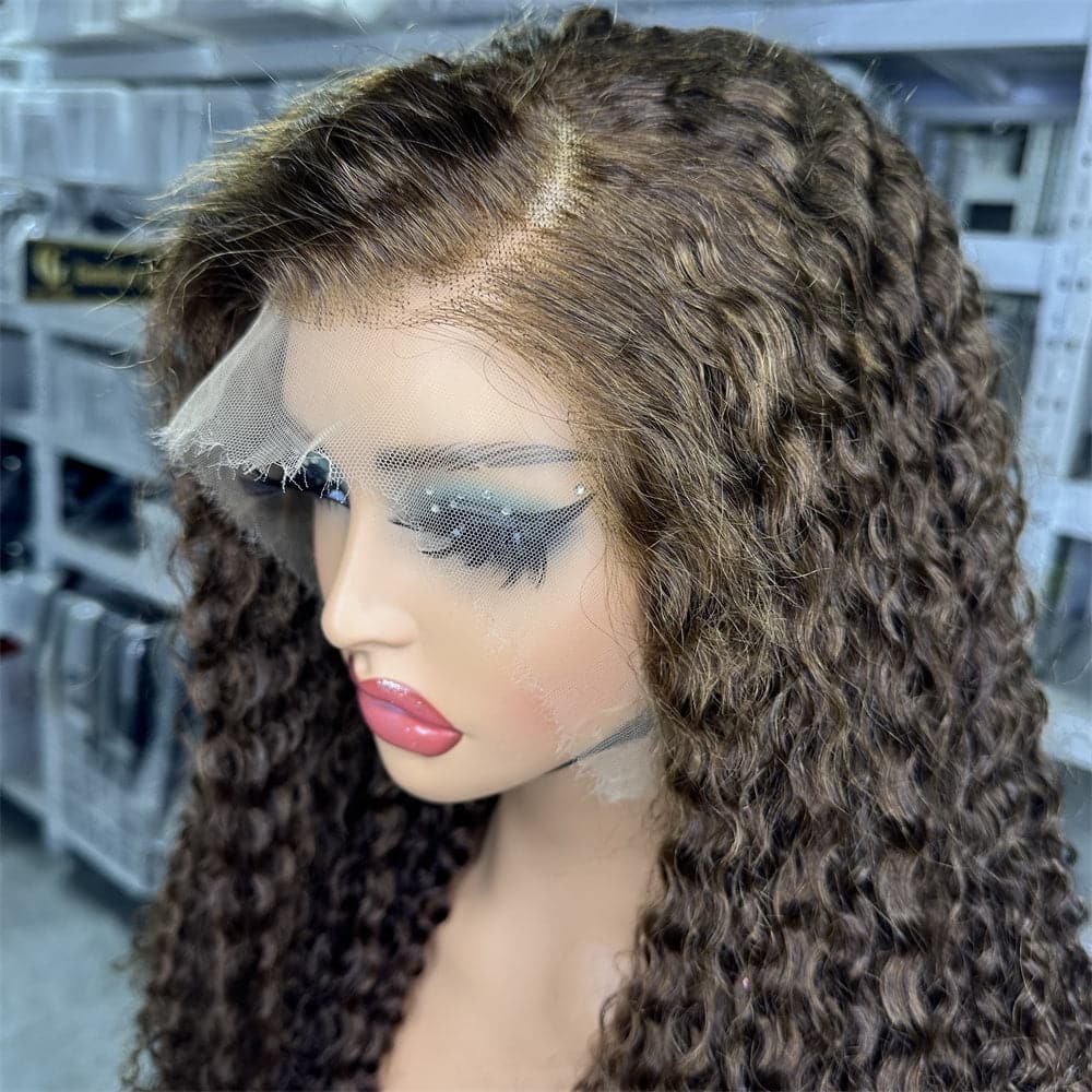 Unprocessed Human Hair HD Lace Full Frontal 13x4 Wig Brown Color Curly Wig - Goodluck Hair