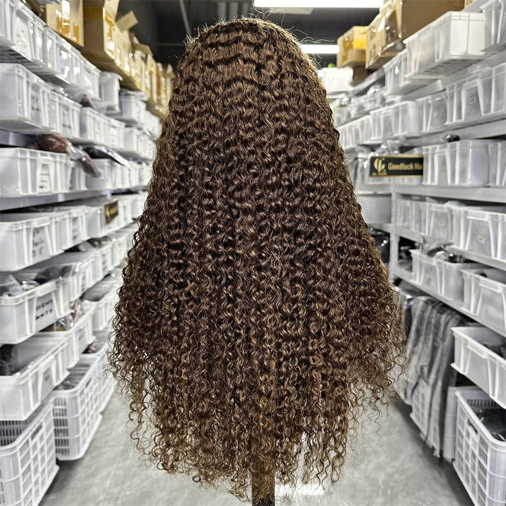 Unprocessed Human Hair HD Lace Full Frontal 13x4 Wig Brown Color Curly Wig - Goodluck Hair