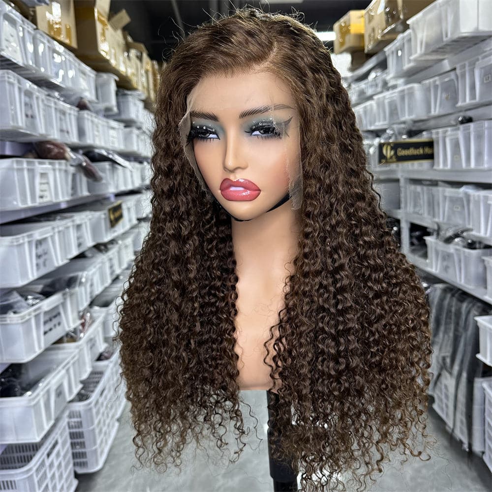 Unprocessed Human Hair HD Lace Full Frontal 13x4 Wig Brown Color Curly Wig - Goodluck Hair