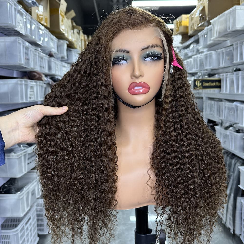 Unprocessed Human Hair HD Lace Full Frontal 13x4 Wig Brown Color Curly Wig - Goodluck Hair