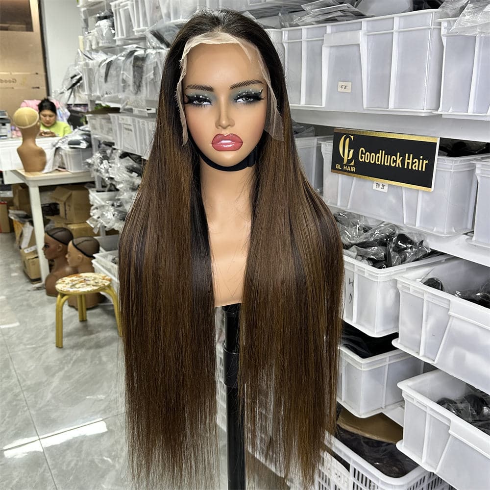 HD Lace Preplucked Full Frontal 13x4 Wig Unprocessed Human Hair Ombre Brown Color - Goodluck Hair