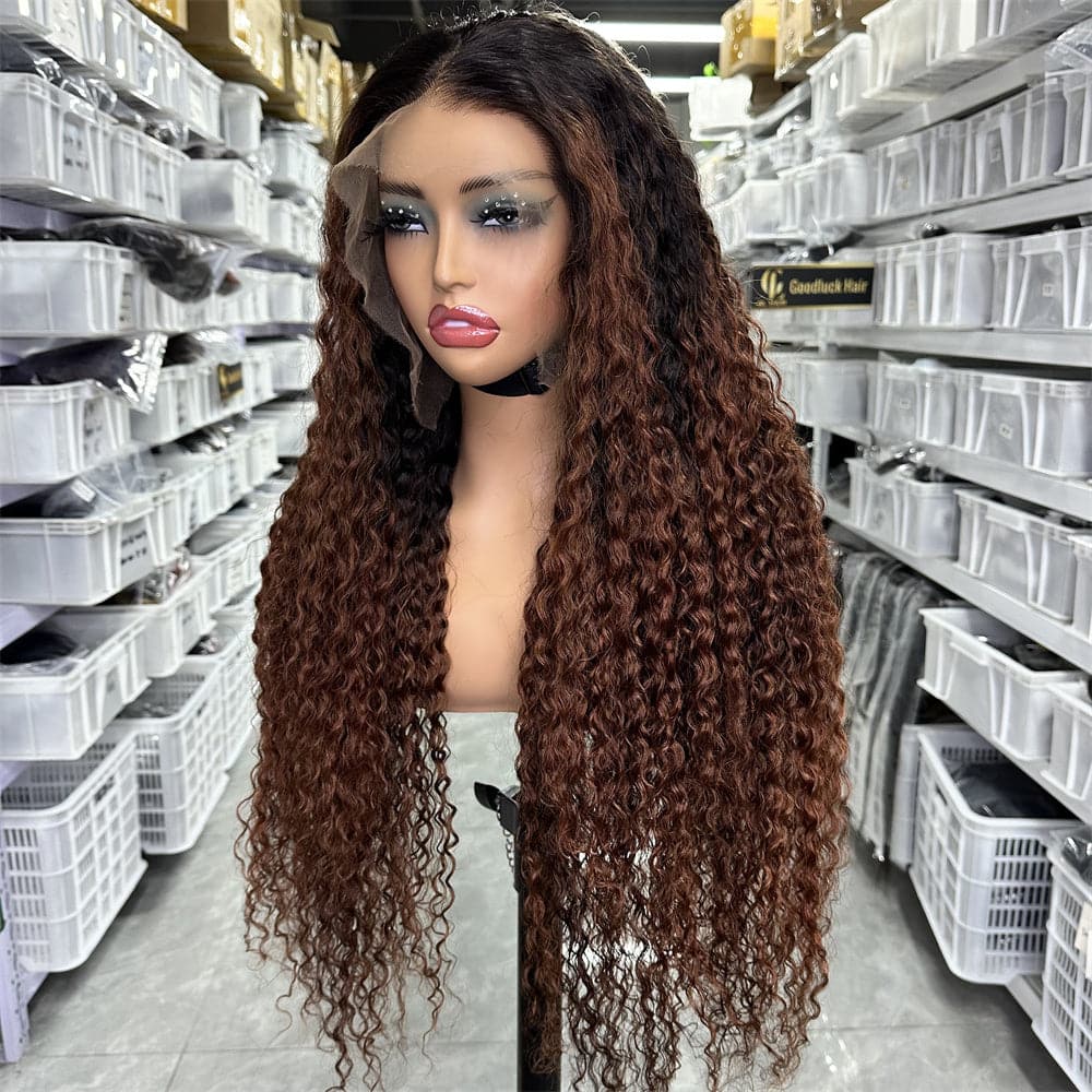 HD Lace Full Frontal 13x4 Wig Ombre Brown Curly Unprocessed Human Hair Wig - Goodluck Hair