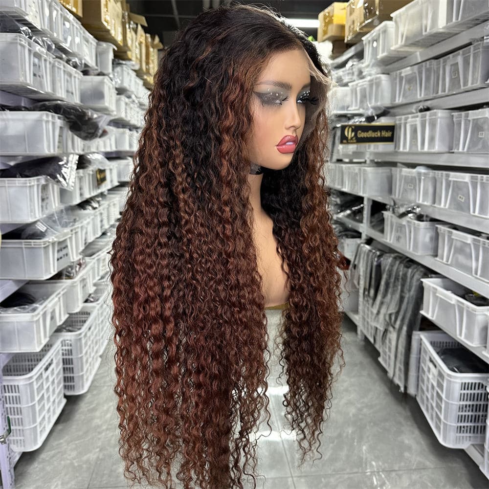 HD Lace Full Frontal 13x4 Wig Ombre Brown Curly Unprocessed Human Hair Wig - Goodluck Hair