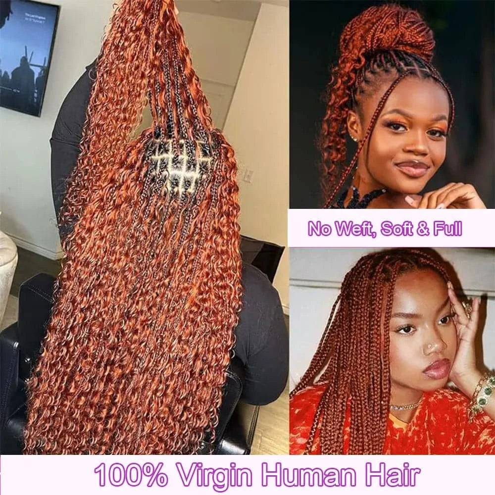 Deep Wave Human Hair For Boho Knotless Braids 350# Ginger Color Crochet Micro Bohemian Braids Double Drawn Bulk Hair - Goodluck Hair