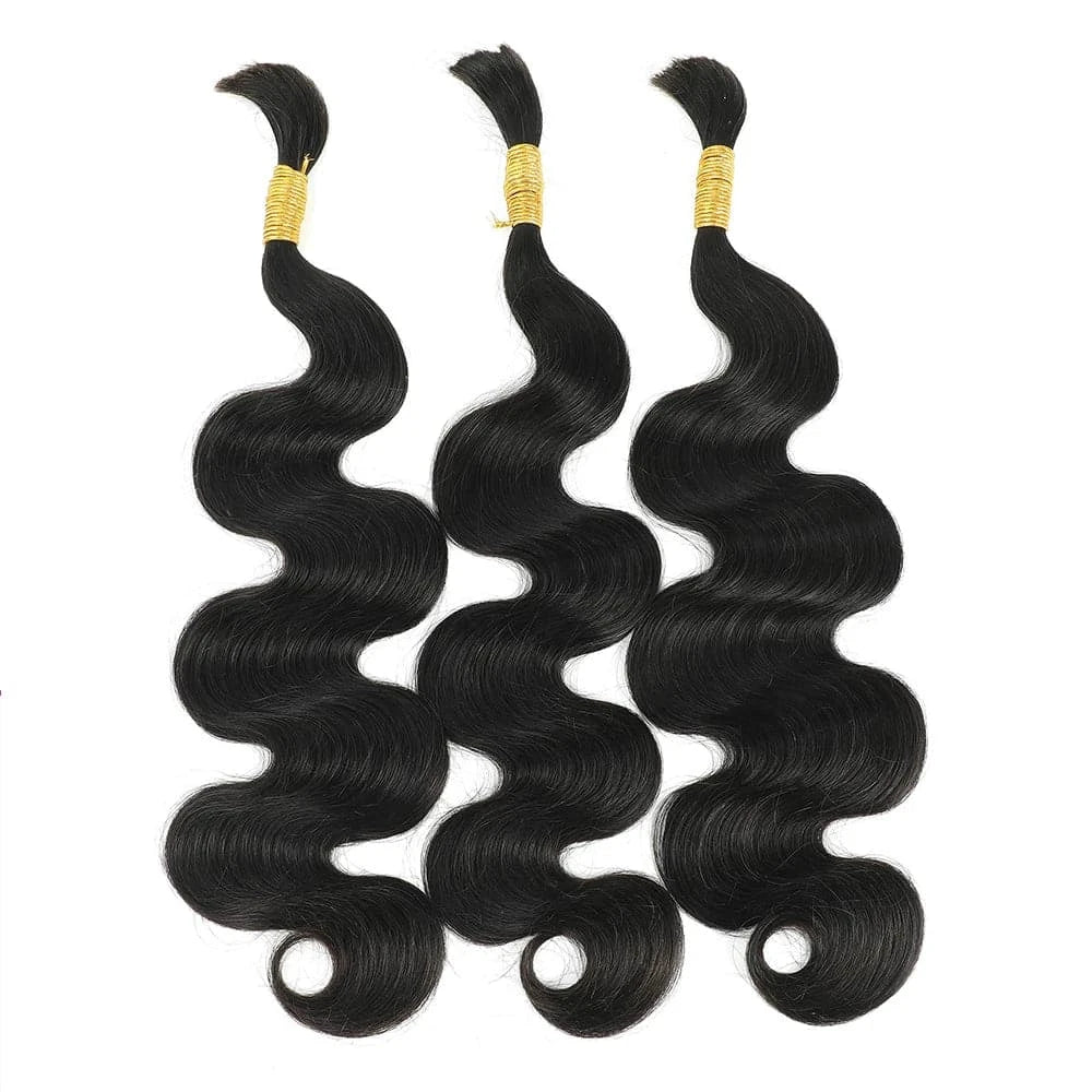 Body Wave Human Braiding Hair For Crochet Micro Knotless Bohemian / Boho Braids Double Drawn No Weft Bulk Hair 1B Color - Goodluck Hair