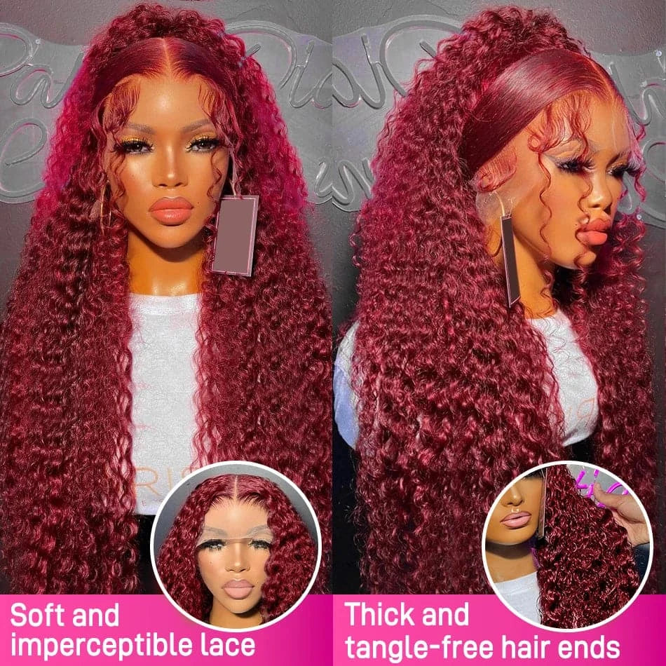 full frontal 13x4 wig red color deep wave wig