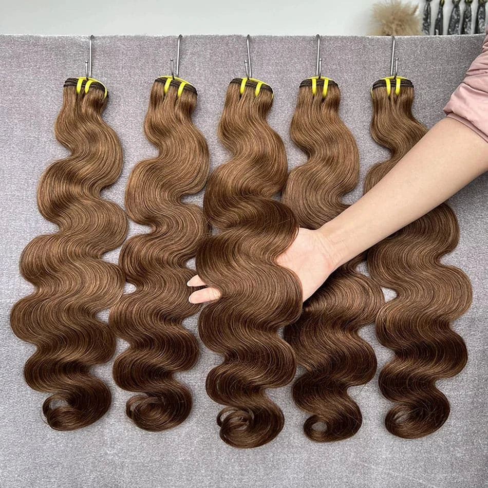 10A #4 Chocolate Brown Colored Bundles Body Wave Human Hair 100% Remy Human Hair Extensions Weave Brazilian 16-24 Inch For Women - Goodluck Hair