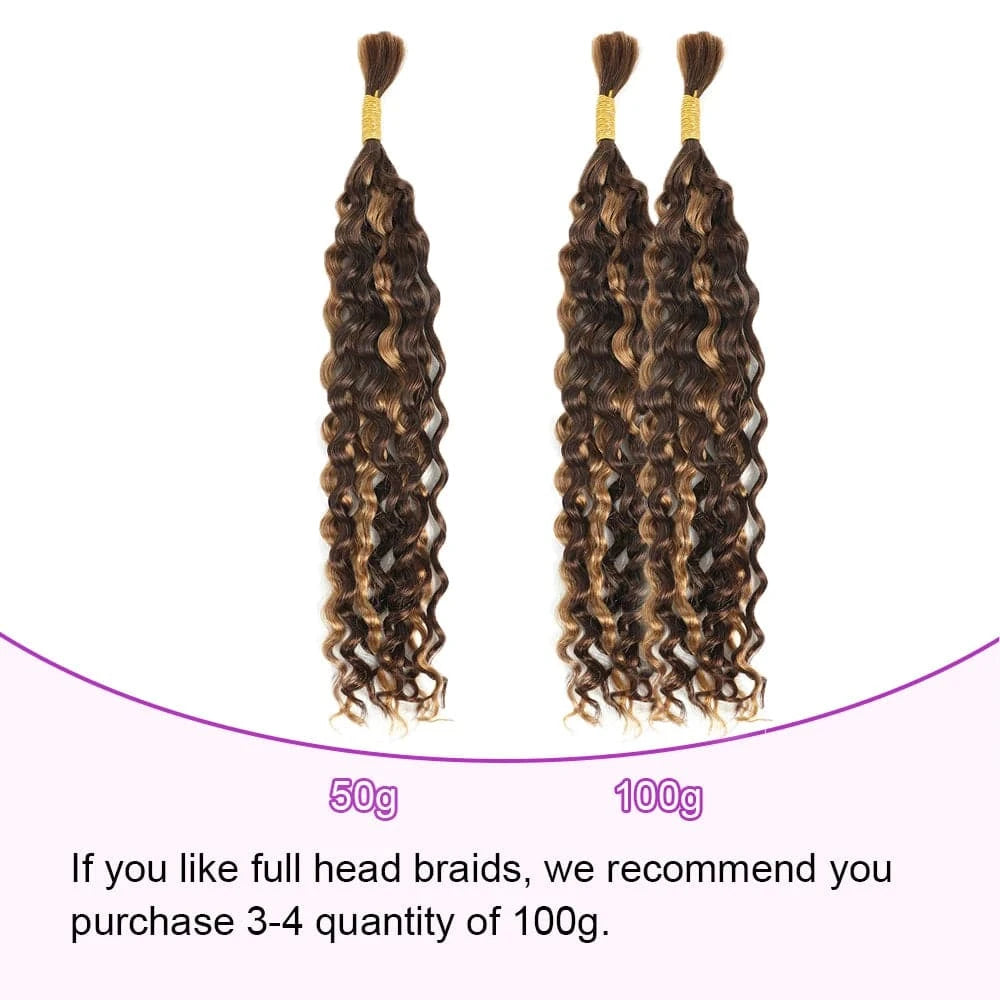 P4/27 Water Wave Bulk Braiding Human Hair For Boho Braids Crochet Micro Knotless Bohemian Box Braids Double Drawn Wet and Wavy - Goodluck Hair