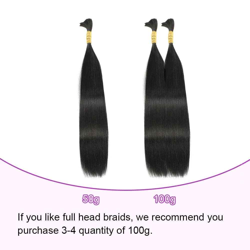 Straight Human Braiding Hair For Crochet Micro Knotless Bohemian / Boho Braids Double Drawn No Weft Bulk Hair 1B Color - Goodluck Hair