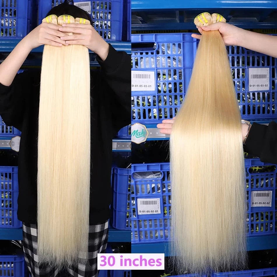 1/3/4 Pcs Straight Human Hair Bundles 613 Blonde Colored 10-30 Inch Brazilian 10A 100% Human Hair Weave Remy Hair Extensions - Goodluck Hair