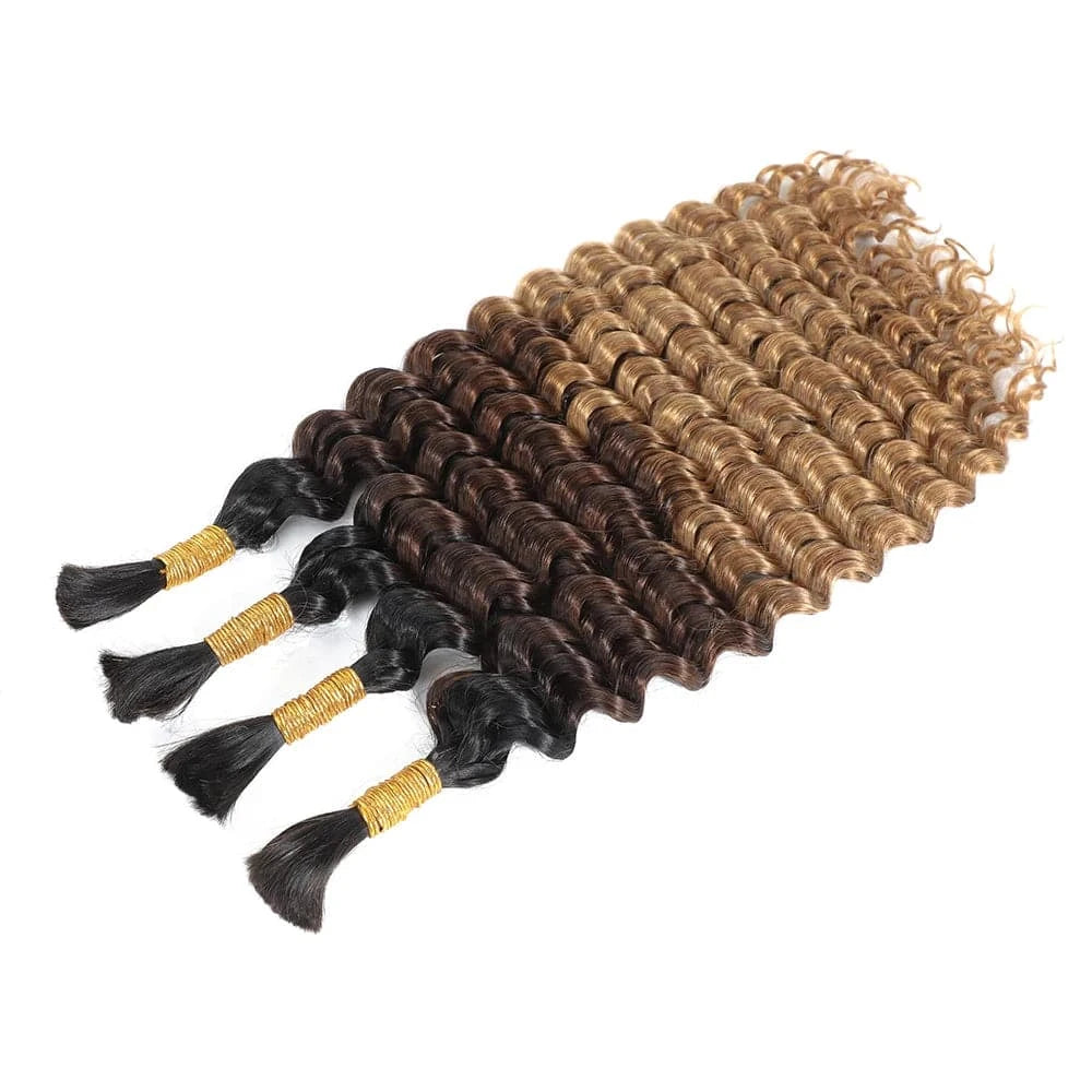 Deep Wave Bulk Braiding Human Hair For Crochet Boho Braids Omber T1B/4 /27 Micro Knotless Bohemian Braids Double Drawn - Goodluck Hair