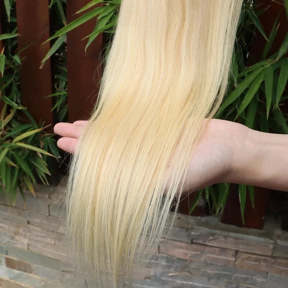 #613 Blonde Color Straight 13x4 Lace Frontal Human Hair Transparent Pre-Plucked With Baby Hair Melt Skin invisible Lace Closure - Goodluck Hair