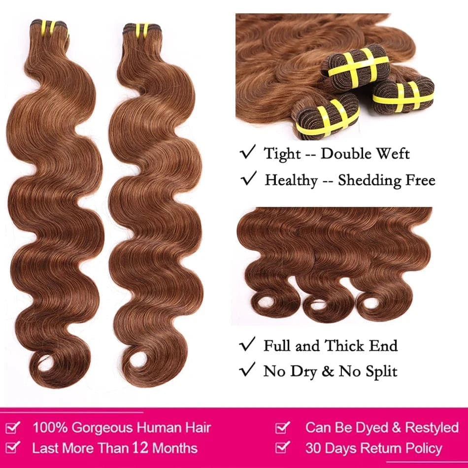 10A #4 Chocolate Brown Colored Bundles Body Wave Human Hair 100% Remy Human Hair Extensions Weave Brazilian 16-24 Inch For Women - Goodluck Hair